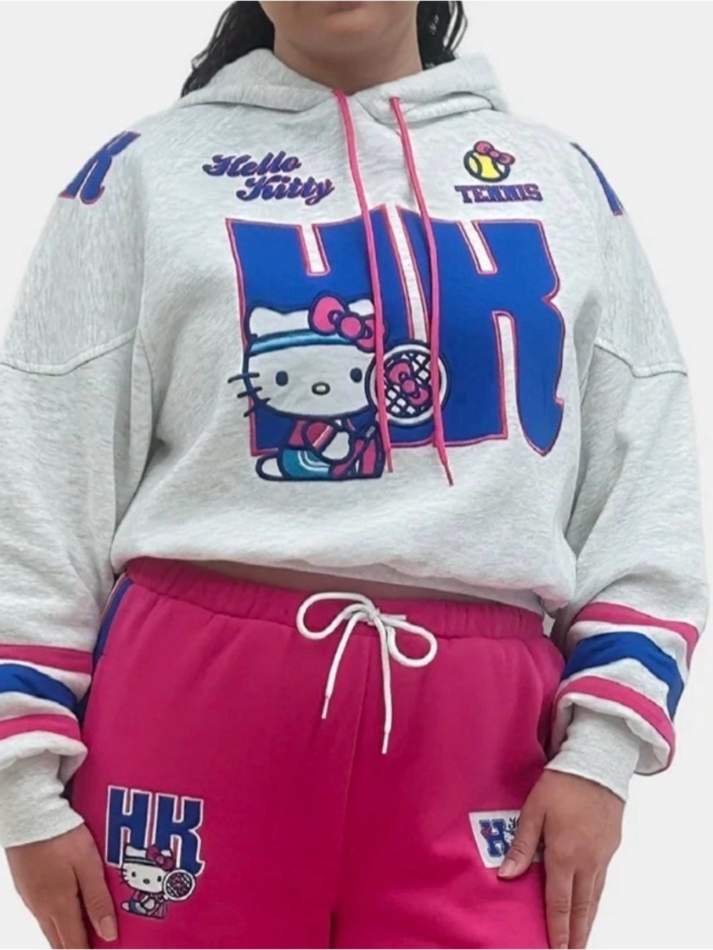 Hello Kitty Gray Hoodie with Pink & Blue Trim